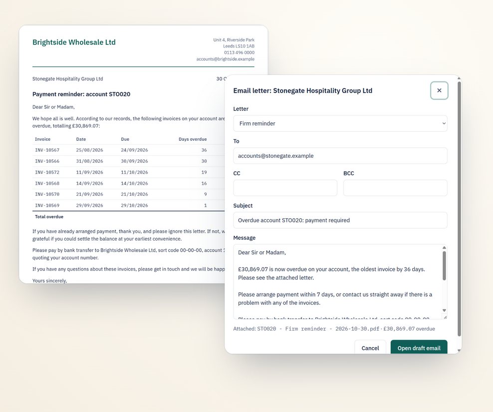 A firm reminder letter with an email draft ready to send